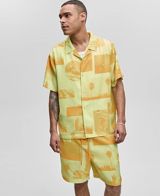 Mode of One Men's Short-Sleeve Photoreal Collage Camp Collar Shirt, Exclusively at Macy's