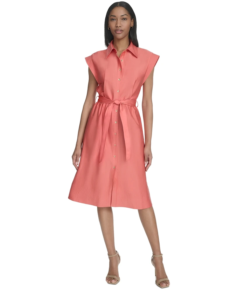 Halston Women's Satin Belted Cap-Sleeve Shirtdress
