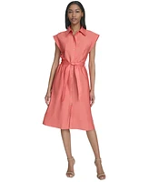 Halston Women's Satin Belted Cap-Sleeve Shirtdress