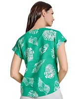 Jones New York Women's Printed Linen-Blend Button-Trim Blouse
