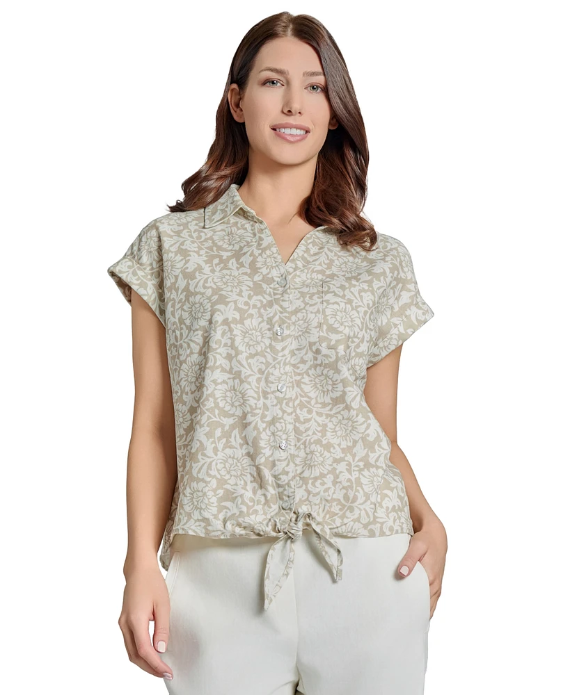 Jones New York Women's Printed Lined-Blend Tie-Front Blouse