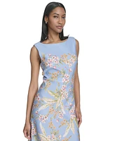 Halston Women's Placed-Floral Sleeveless Flare Dress