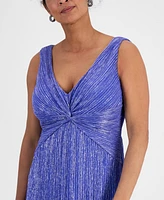 Connected Women's Metallic V-Neck Twist-Front Dress