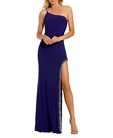 Women's One Shoulder Gown with Embellished Slit