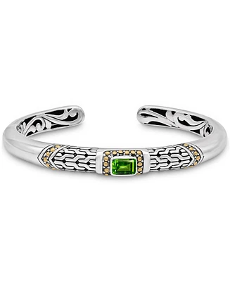 Devata Peridot & Bali Cuff Bracelet in Sterling Silver and 18K Gold Accents