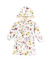 Hudson Baby Infant Girl Mink with Faux Fur Lining Pool and Beach Robe Cover-ups, Soft Painted Floral, 0-6 Months