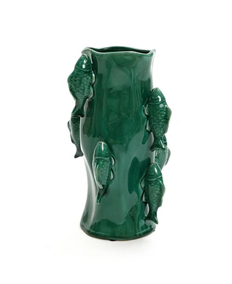 LuxenHome Marine Green Ceramic Fish 12.2-Inch Tall Vase