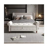 63 Inch Upholstered Storage Bench with Rolled Arms, Tufted Velvet Ottoman Large Hidden Compartment-The Pop Home