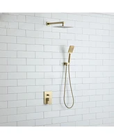 12-inch Rainfall Shower System with Handheld Shower Head Bathroom Faucet Set Wall-Mounted Shower Head with Value, Brushed Gold