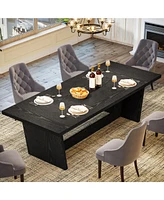 Tribesigns 70.87-Inch Dining Room Table for 6-8 People, Rectangular Farmhouse Kitchen with Solid Pedestal