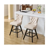 Swivel Velvet Counter Stools with Tufted Back, Nailhead Trim & Wooden Legs, Set of 2-The Pop Home