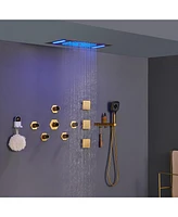 Luxury Led Shower System with Side Body Jets and Handheld Head Faucet Set Shelf Hook, Brushed Nickel