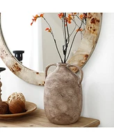 LuxenHome Marble Brown Ceramic 11.5-Inch Tall Jug Vase with Handles