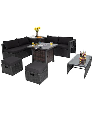 Gymax 9PCS Furniture Set w/ 32'' Fire Pit Table 50,000 Btu Square Propane Fire Pit Patio