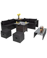 Gymax 9PCS Furniture Set w/ 32'' Fire Pit Table 50,000 Btu Square Propane Fire Pit Patio