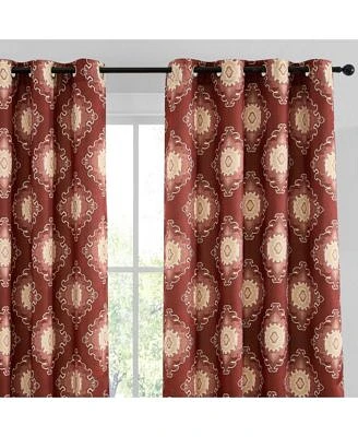 Hlc.Me Liam Ogee Ikatt Damask Patterned Window Grommet Curtains Bedroom Light Blocking Darkening Window Panels Set Of 2 Spice Red 52 W X 84 L