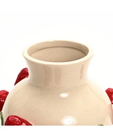 LuxenHome Ivory with Red Strawberries Ceramic 11-Inch Tall Vase