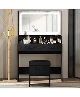 Vanity Desk Set with Led Lighted Mirror & Power Outlet