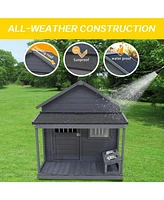Solid wood asphalt roof dog house with large terrace for large dogs