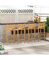 Teak Wood Bar Chair with Footrest and Backrest for Deck Poolside Garden