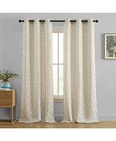 Hlc.me Tanner Ogee Ikatt Damask Patterned Window Grommet Curtains Bedroom