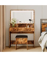 Vanity Desk Set with Led Lighted Mirror & Power Outlet, Makeup Vanity Table with 4 Drawers