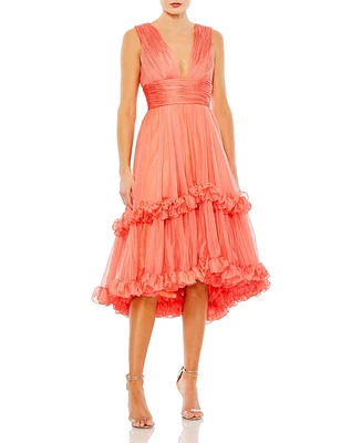 Mac Duggal Women's V-Neck Ruffle Tiered Dress
