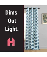Hlc.me Tanner Ogee Ikatt Damask Patterned Window Grommet Curtains Bedroom - Light Blocking Darkening Window Panels, Set of 2 (Blue