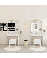 Vanity Desk with Mirror and Led Lights, Jewelry Cabinet