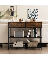 Entryway Table with 2 Drawers and 2-Tier Storage Shelves for Home Organization