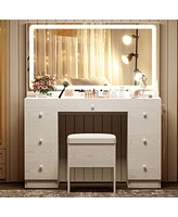 Vanity Desk Set with Led Lighted Mirror & Power Outlet