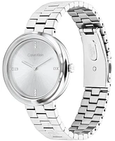 Calvin Klein Women's Twisted Bezel Silver Tone Stainless Steel Bracelet Watch, 34mm