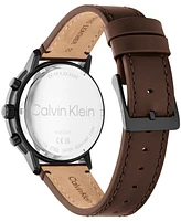 Calvin Klein Men's Gauge Dark Brown Leather Strap Watch, 41mm