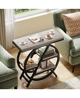 Tribesigns End Table for Living Room, 3-Tier Faux Marble Side Table with Storage, Wood Narrow Sofa Side Table with Geometric Metal Frame