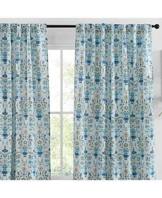 Hlc.Me Clara Floral Damask Patterned Window Back Tab Rod Pocket Curtains Bedroom Light Blocking Darkening Window Panels Set Of 2 Blue Yellow 52 W X 96 L