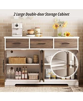 Buffet Cabinet with Storage, Farmhouse Coffee Bar Wood Liquor Cabinet for Kitchen