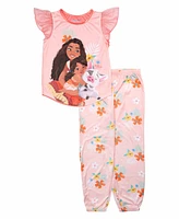 Moana Little and Big Girls Short Frilly Sleeves Jogger Bottom, 2-Piece Pajama Set