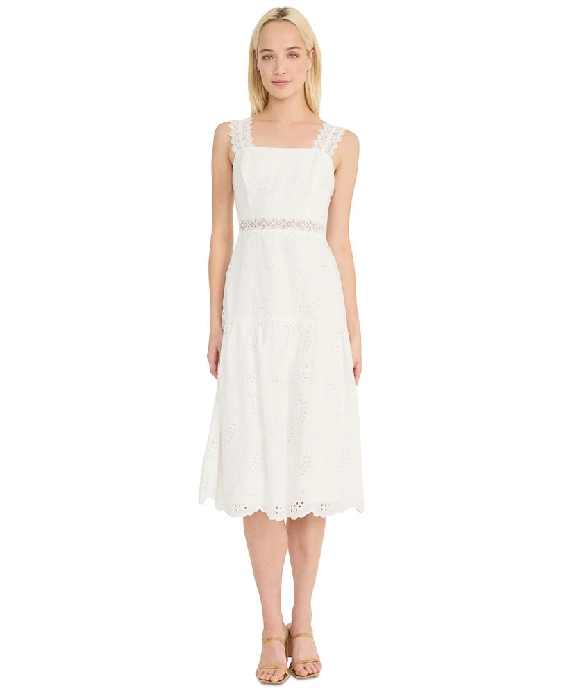 Donna Morgan Women's Eyelet-Embroidered Midi Dress