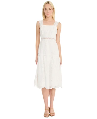 Donna Morgan Women's Eyelet-Embroidered Midi Dress