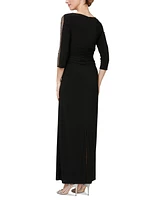 Sl Fashions Women's Beaded-Sleeve Ruched-Waist Gown