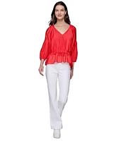 Karl Lagerfeld Paris Women's Tiered-Sleeve Peplum Top