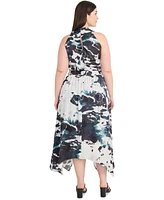 Maggy London Plus Printed Asymmetrical Midi Dress