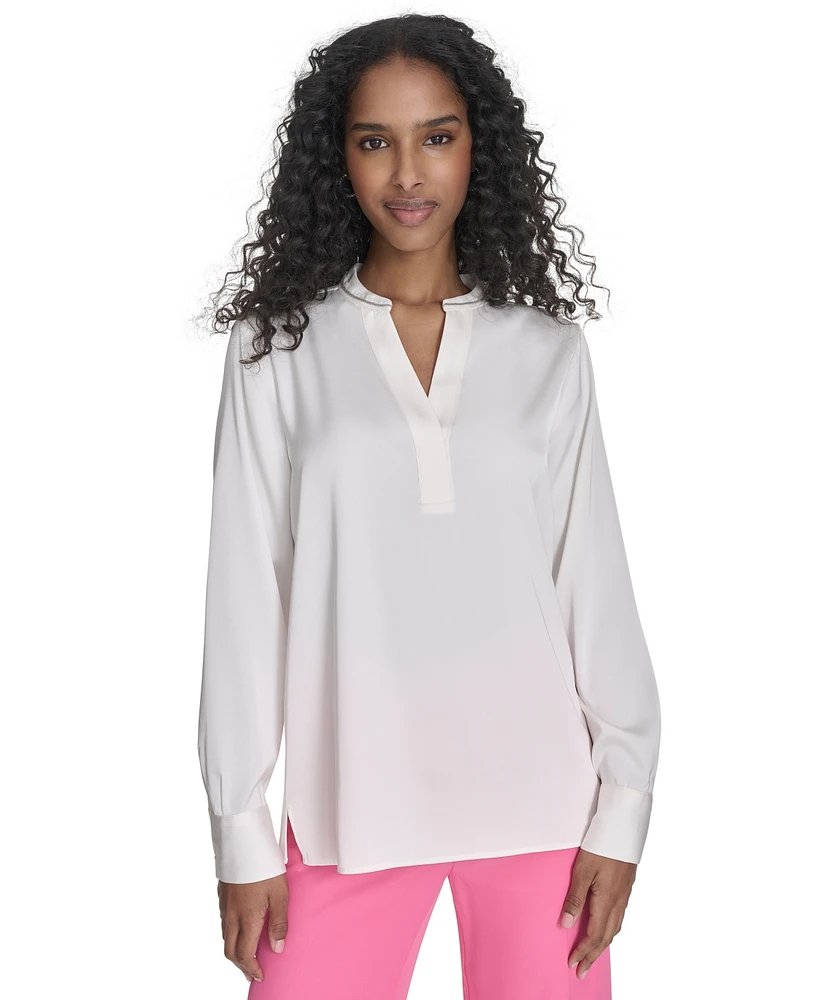 Calvin Klein Women's Split-Neck Long-Sleeve Shirt