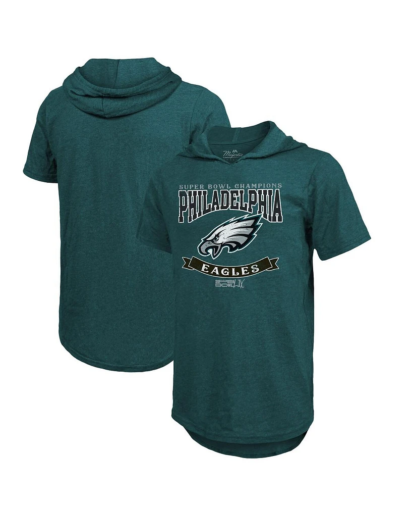 Majestic Threads Men's Midnight Green Philadelphia Eagles Super Bowl Lix Champions Coffin Corner Tri-Blend Hoodie T-Shirt