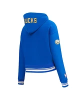 Pro Standard Men's Blue Milwaukee Bucks 2024/25 City Edition Chenille Applique Cropped Pullover Hoodie