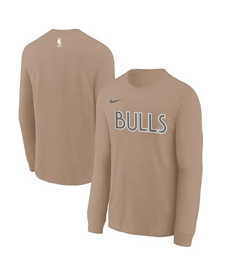 Nike Big Boys and Girls Tan Chicago Bulls 2024/25 City Edition Wordmark Performance Long Sleeve T-Shirt