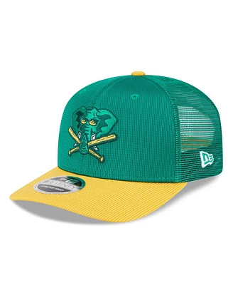 New Era Men's Green/Gold Athletics 2025 Batting Practice 9SEVENTY Stretch-Snap Trucker Hat