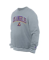 New Era Men's Gray Los Angeles Lakers Chenille Cross Over Pullover Sweatshirt