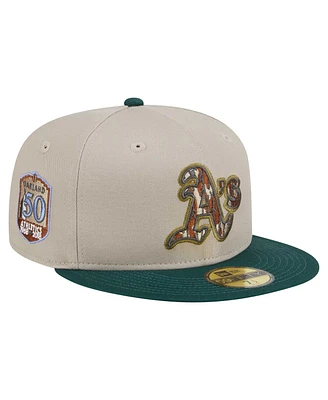 New Era Men's Natural/Hunter Green Oakland Athletics Lifestyle Tree Bark Fill 59FIFTY Fitted Hat