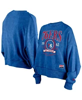 New Era Women's Royal Philadelphia 76ers Hardwood Classics Enzyme Wash Oversized Boxy Pullover Sweatshirt